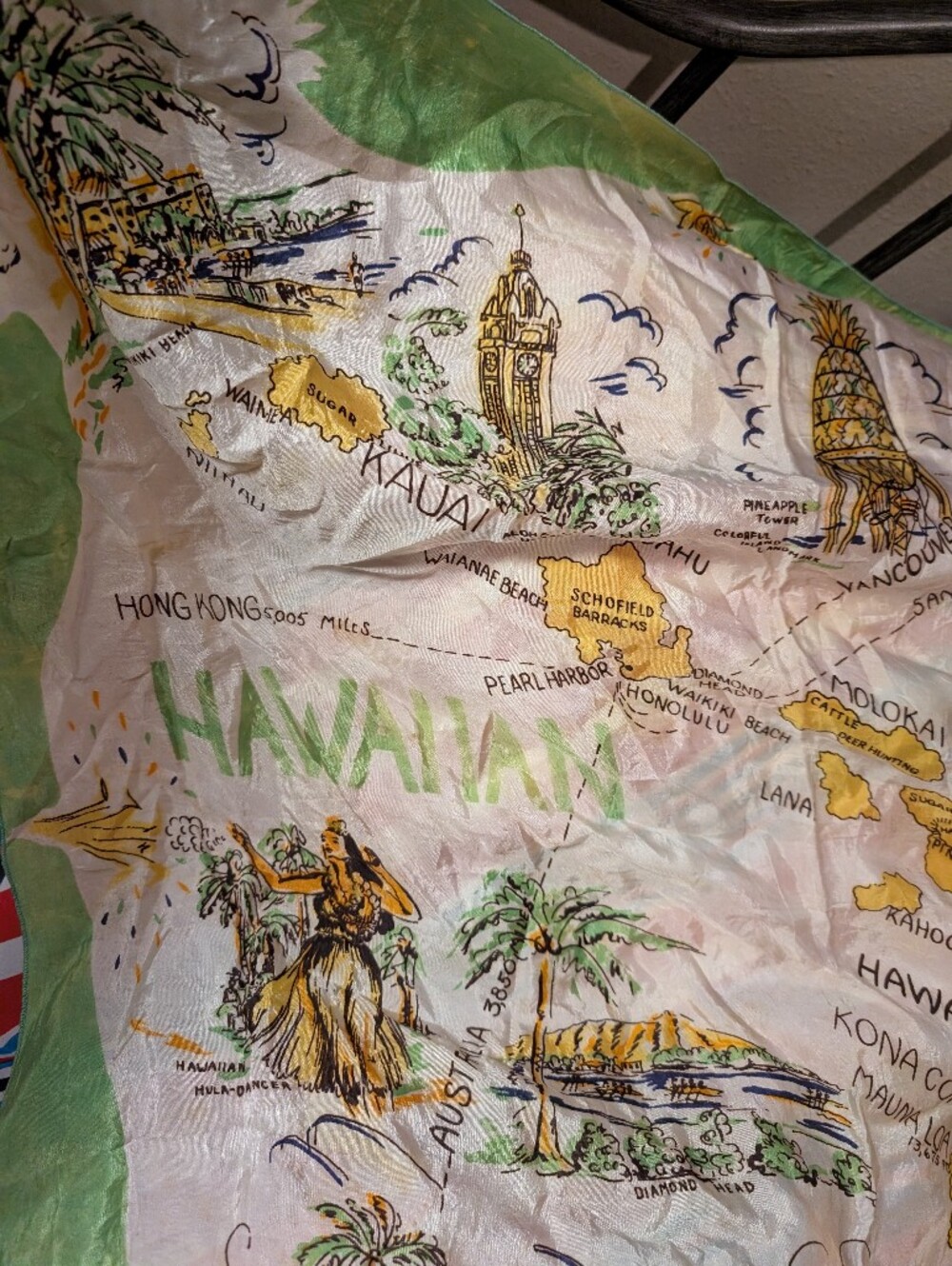Vintage Aloha Hawaiian Islands MCM Scarf Summer Hair Wrap Vintage Souvenir